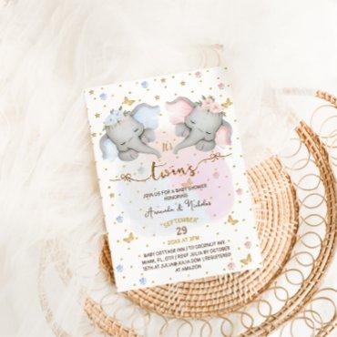 Twin Elephants Boy Girl Baby Shower Boho