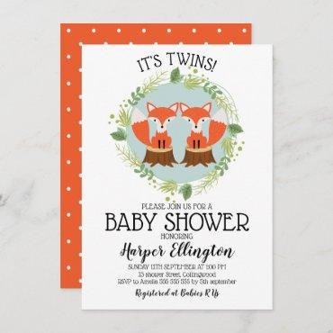 Twin Fox Baby Shower Invitation