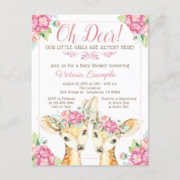 Twin Girl Deer Baby Shower Invitations