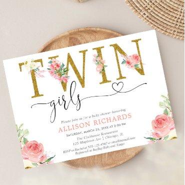 Twin girls blush pink gold floral