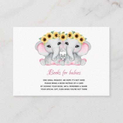 Twin girls pink grey elephants sunflower wreaths enclosure card