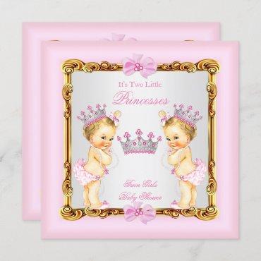 Twin Girls Princess Baby Shower Gold Pink Blonde Invitation
