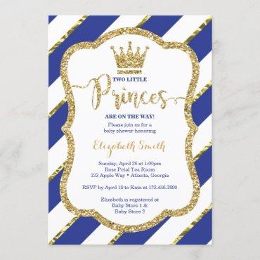 Twin Little Princes Shower Invite, Faux Glitter Invitation