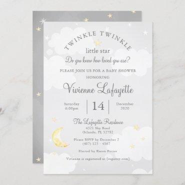 Twinkle Little Star and Moon Gray Baby Shower Invitation