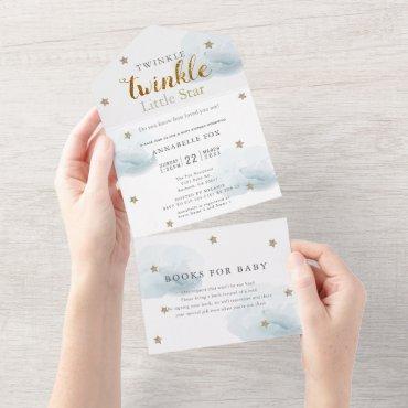 Twinkle Little Star Blue Book Baby Shower All In One Invitation