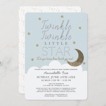 Twinkle Little Star Blue Drive-by Baby Shower Invitation