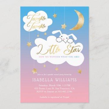 Twinkle Little Star Bunny Gender Reveal Party Invitation