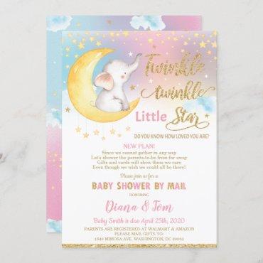 Twinkle Little Star Elephant Baby Shower by Mail Invitation