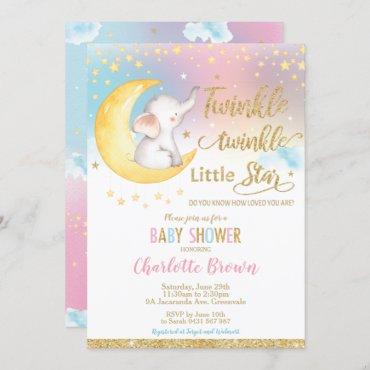 Twinkle Little Star Elephant Baby Shower Girl Boy Invitation