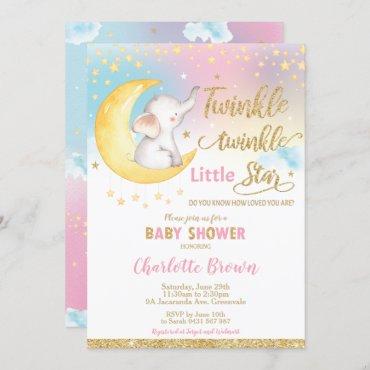 Twinkle Little Star Elephant Baby Shower Girl Invitation