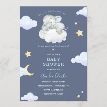 Twinkle Little Star Elephant Baby Shower Invitation