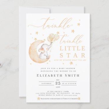 Twinkle Little Star Elephant Neutral Baby Shower Invitation