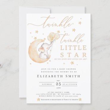 Twinkle Little Star Elephant Yellow Baby Shower Invitation