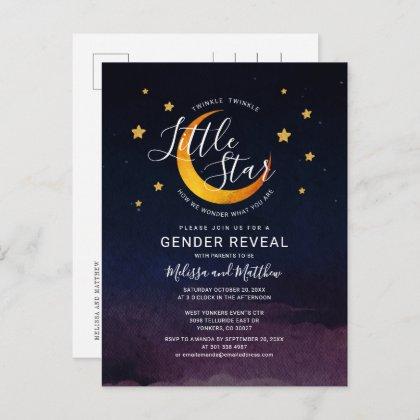 Twinkle Little Star Gender Reveal Navy Purple Invitation Postcard