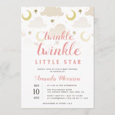 twinkle little star girl baby shower invitation