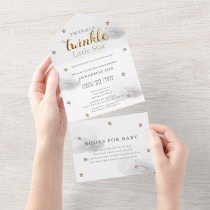 Twinkle Little Star Gray Book Baby Shower All In One Invitation