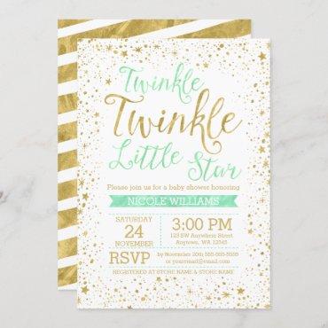 Twinkle Little Star Mint Baby Shower Invitations