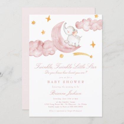Twinkle Little Star Moon Pink Girl Baby Shower Invitation