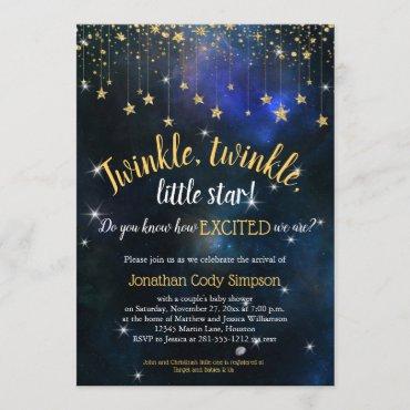 Twinkle Little Star Navy Gold Galaxy Baby Shower Invitation
