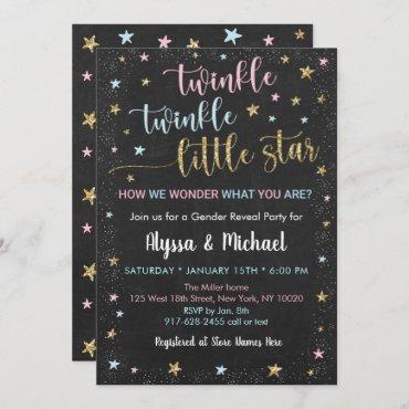 Twinkle Little Star Pink Blue Gold Gender Reveal Invitation