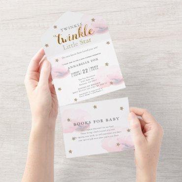 Twinkle Little Star Pink Book Baby Shower All In One Invitation