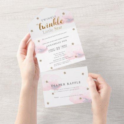 Twinkle Little Star Pink Diaper Baby Shower All In One Invitation