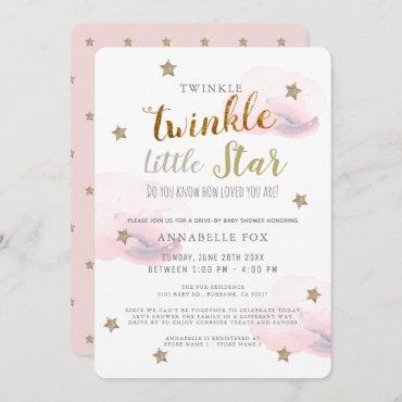 Twinkle Little Star Pink Girl Drive-by Baby Shower Invitation