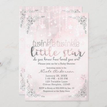 Twinkle little Star Pink & Silver Baby Shower Invitation