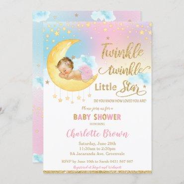 Twinkle Little Star Sleeping Baby Shower Girl  Inv Invitation