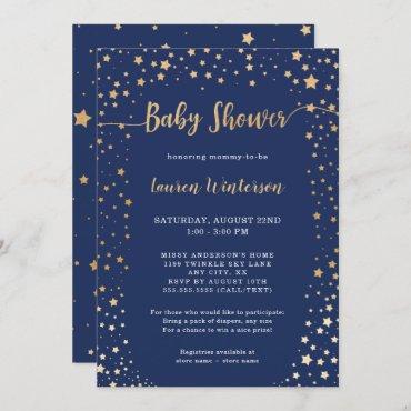 Twinkle Navy Gold Star Baby Shower Invitation