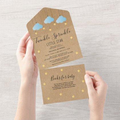 Twinkle Sprinkle Rustic Blue Clouds Baby Shower All In One Invitation