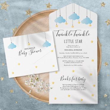 Twinkle Twinkle Blue Clouds Gold Stars Baby Shower All In One
