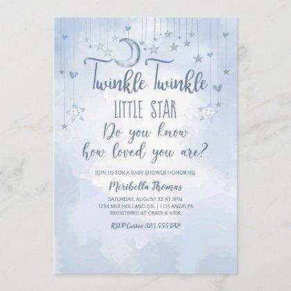 Twinkle Twinkle Little Star and Moon Baby Shower Invitation
