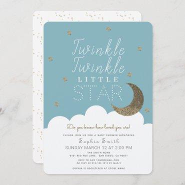 Twinkle Twinkle Little Star Blue Boy Baby Shower Invitation