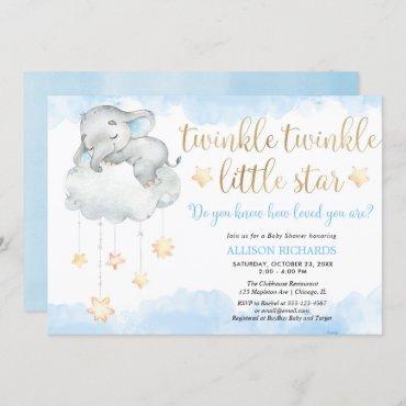Twinkle twinkle little star blue gold baby shower invitation