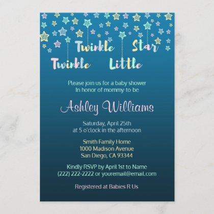 Twinkle Twinkle Little Star Gender Reveal Blue Invitation
