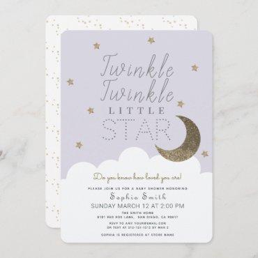 Twinkle Twinkle Little Star Lilac Baby Shower Invitation