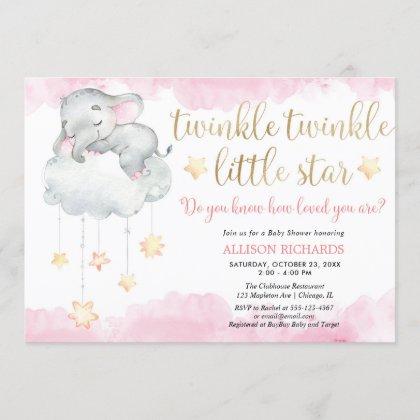 Twinkle twinkle little star pink gold baby shower invitation