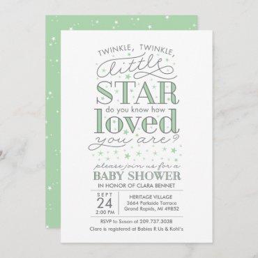 Twinkle Twinkle Star Theme Baby Shower Mint Green Invitation
