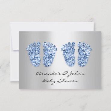 Twins Baby Shower Feet Glitter Blue Boys Gray