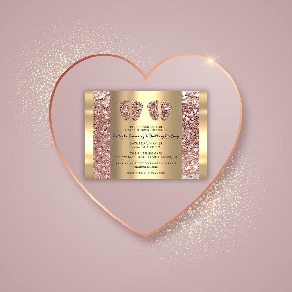Twins Baby Shower Feet Rose Glitter Boy Girl Gold