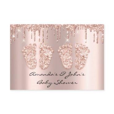 Twins Baby Shower Feet Rose Gold Drips Blush