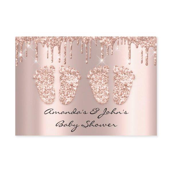 Twins Baby Shower Feet Rose Gold Drips Blush