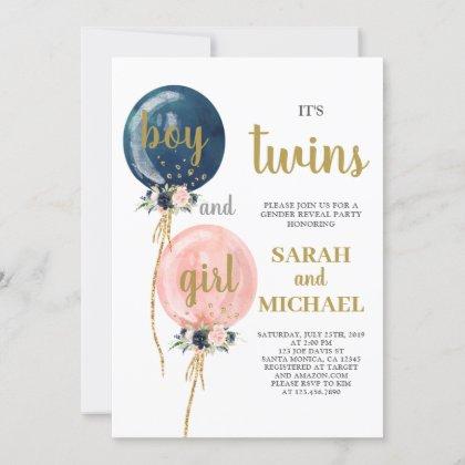 Twins Baby Shower Invitation Boy and Girl