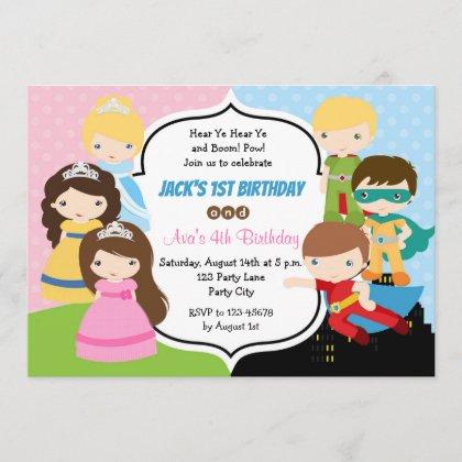 Twins Birthday Invitations (Princess Superhero)