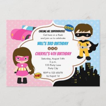 Twins Birthday Invitations (Superhero Boy Girl)