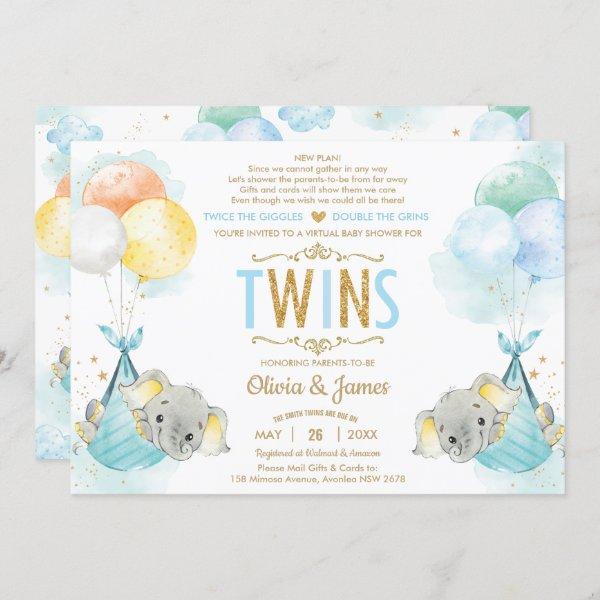 Twins Boys Elephant Virtual Baby Shower by Mail