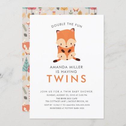 Twins Double the Fun Fox Baby Shower Invitations