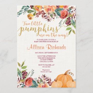 Twins fall baby shower, two little pumpkins invitation