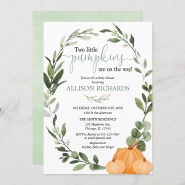 Twins fall two little pumpkins baby shower invitation